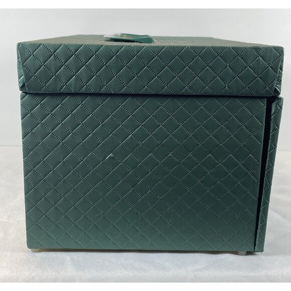 Vintage Green Quilted Vinyl Sewing Box with Tray Drawer 1950s/60s Case w/ Handle - Picture 13 of 14